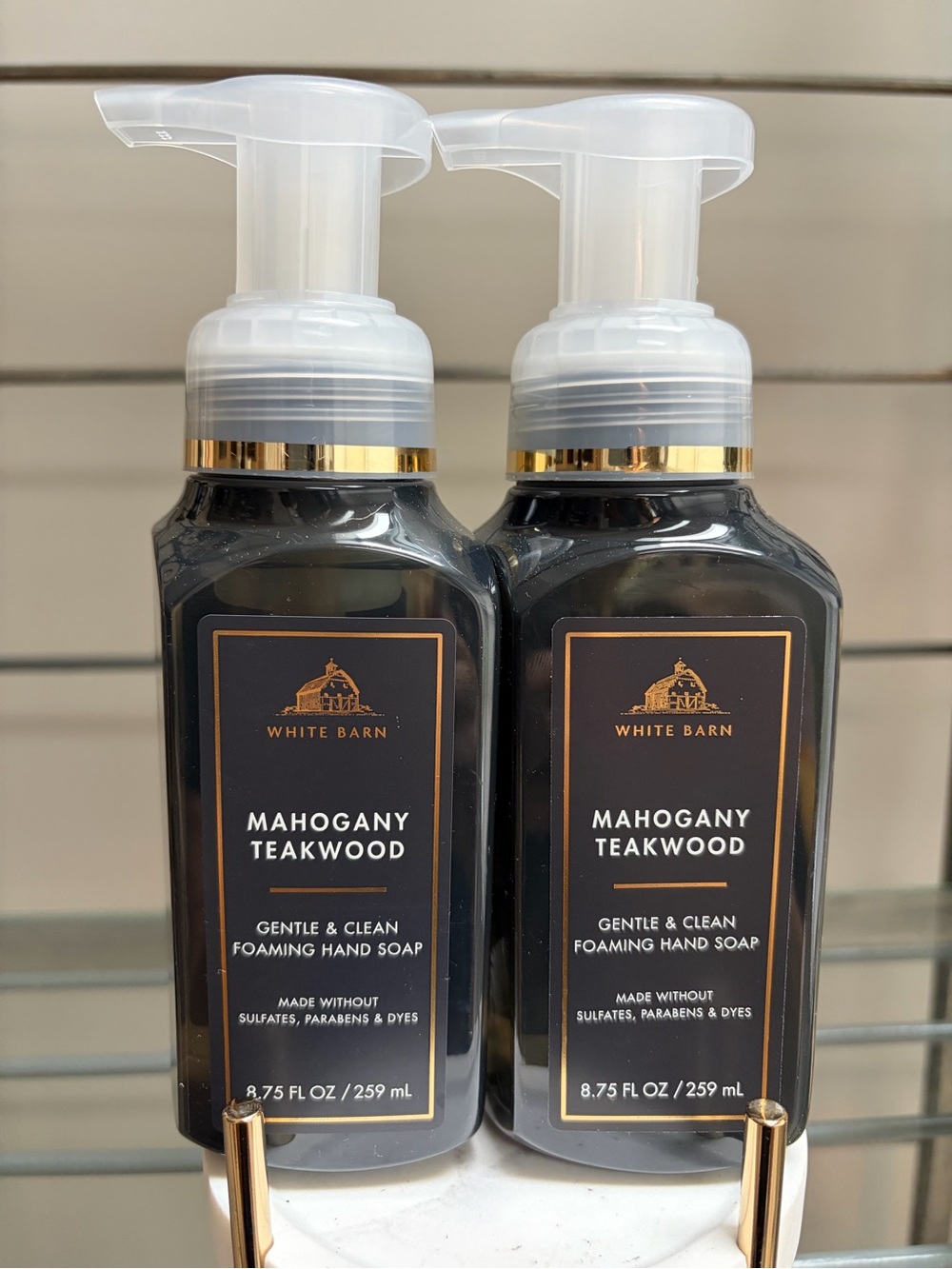 White Barn Mahogany Teakwood Foaming Hand Soap Duo - Black & Gold Accents NWT